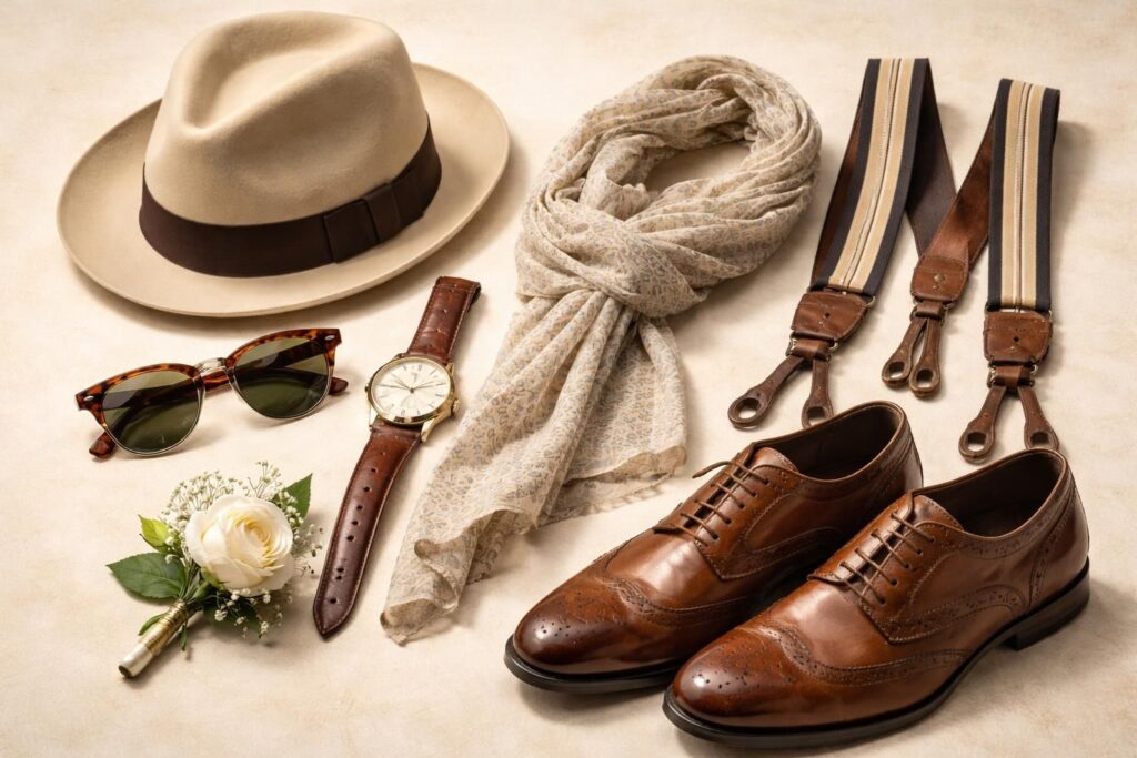 découvrez les accessoires incontournables pour parfaire votre tenue guinguette masculine des années 50 et adoptez un style rétro authentique et élégant.
