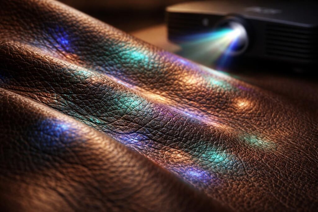 découvrez comment utiliser un vidéoprojecteur acer pour révéler les textures en macro et faire "sentir" le cuir à travers une expérience visuelle immersive.